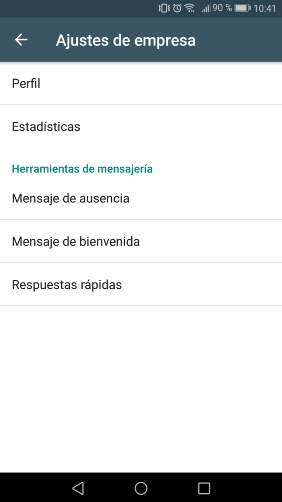 Ajustes de empresa en WhatsApp Business