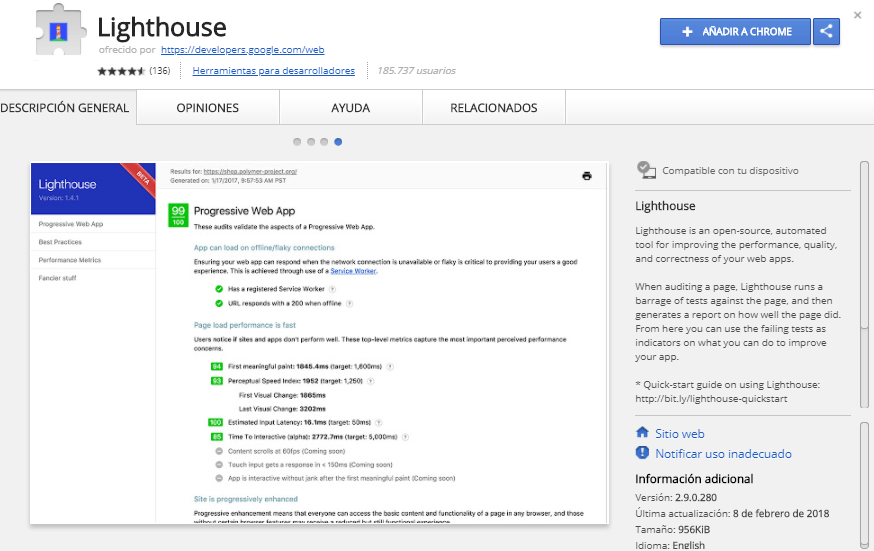 Cómo descargar la extensión Lighthouse para auditorías en páginas web