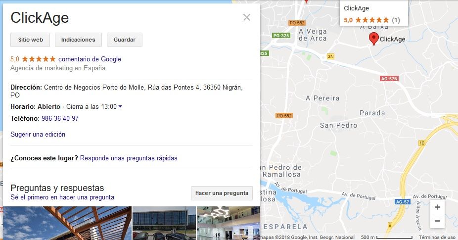 En Google Maps los usuarios pueden ver los datos más importantes de tu empresa, desde su web hasta el teléfono de contacto así como indicaciones para llegar hasta tu tienda física
