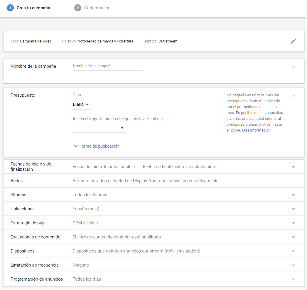 segundo paso para crear una campaña de vídeo outstream