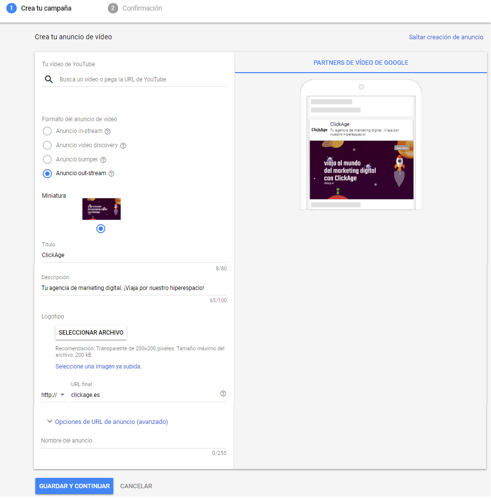 cuarto paso para crear una campaña de vídeo outstream