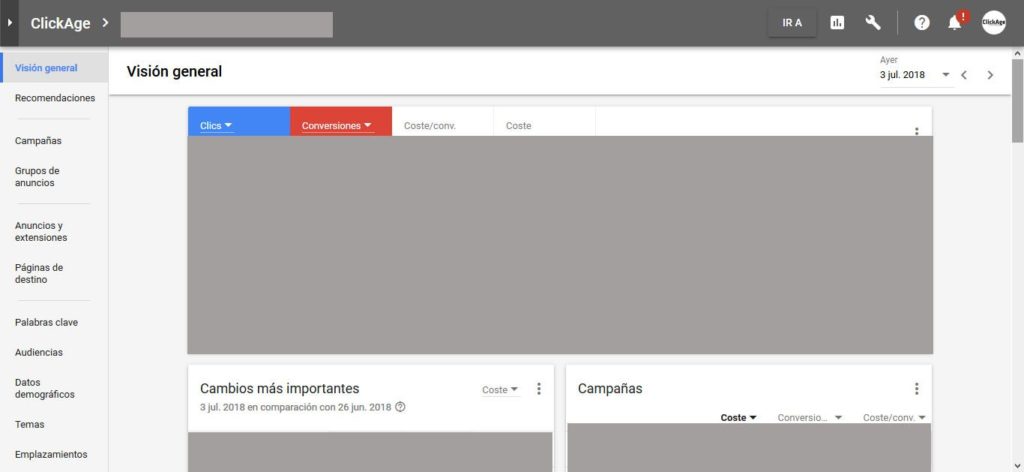 El menú lateral de Google Ads es más intuitivo y tiene todas las opciones para gestionar una campaña online