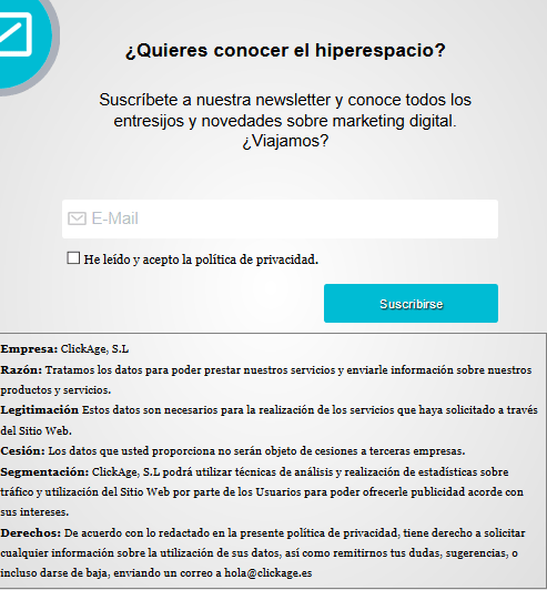 En el nuevo RGPD tienes que añadir una casilla para que los usuarios acepten la política de privacidad
