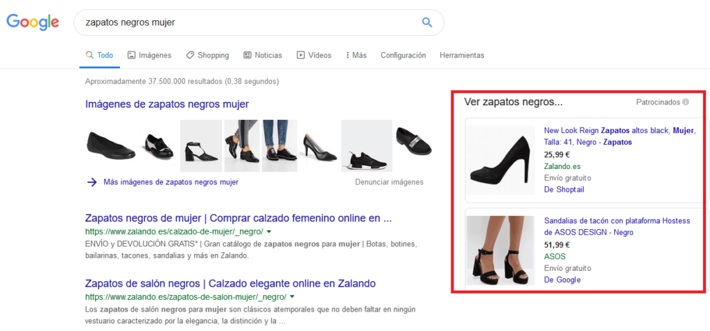 Una de las grandes ventajas de Google Shopping es que sale la imagen de los productos a vender