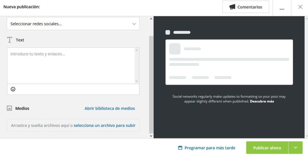 Las publicaciones en Hootsuite se pueden postear al momento o programarlas