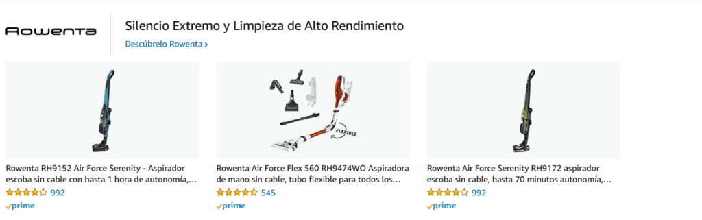 Los anuncios de marcas patrocinadas de Amazon incluyen el logo y hasta tres productos promocionados