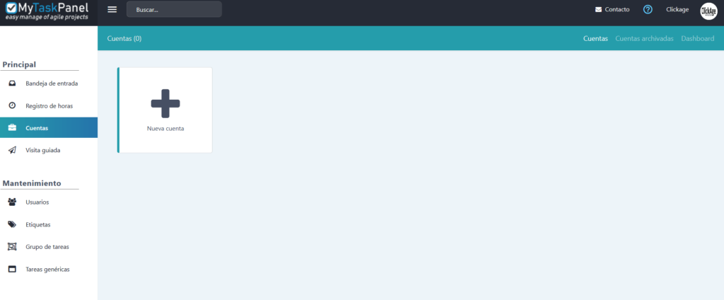 En el panel de control de My Task Panel hay que agrupar los proyectos en cuentas o espacios de trabajo