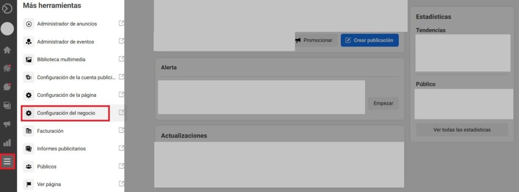 Se puede vincular la página de empresa de Facebook y Business Manager en la sección de configuración de negocio