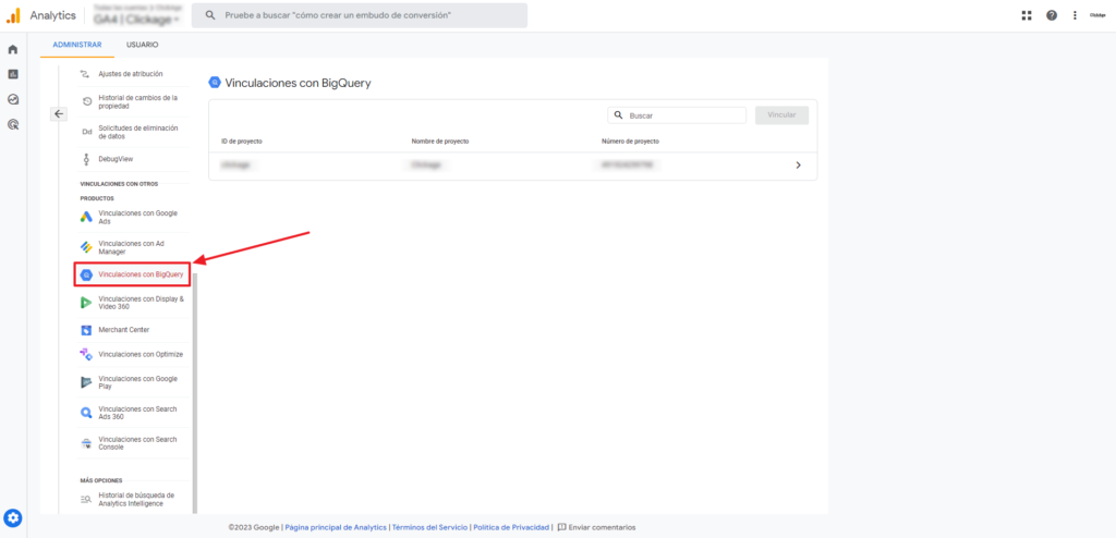 Vincula a tu cuenta de Big Query para ampliar todavía más el análisis