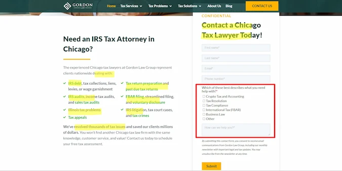 Ejemplo página web para abogados optimizada para la conversión